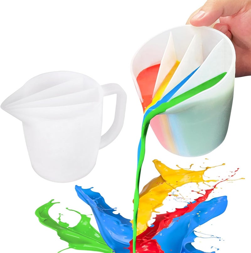 Kunyeah Split Cup with Handle 17OZ/500ML Silicone Cup for Paint Pouring Fluid Art Split Cup Acrylic Paint Pour Cup DIY Making Crafts Supplies Epoxy Resin Art Drawing Accessories (4 Chambers) - Image 1